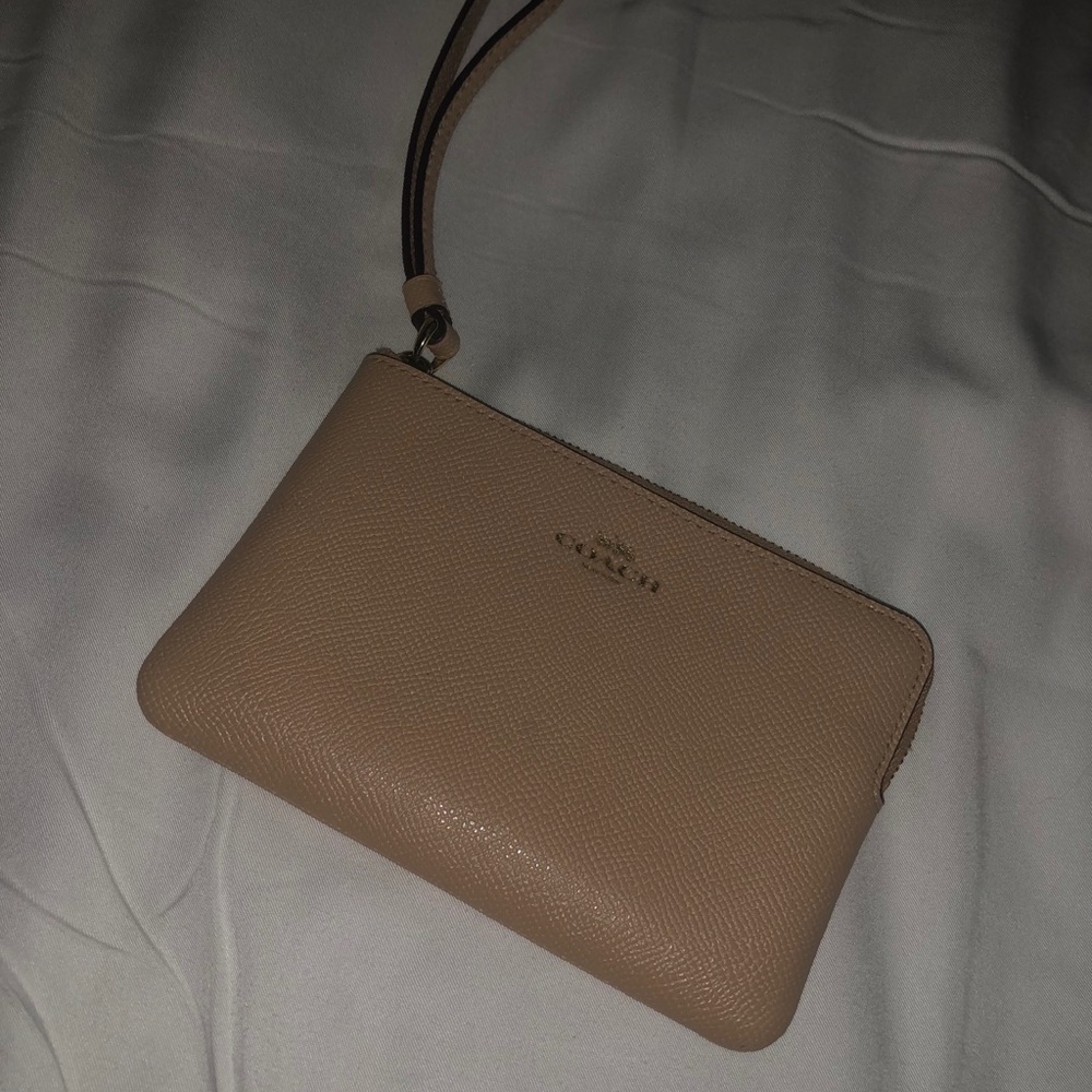 Tan coach leather wristlet